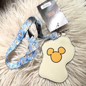BOGO NWT Disney Mickey Mouse rise and shine Cream and Blue Lanyard Badge Holder